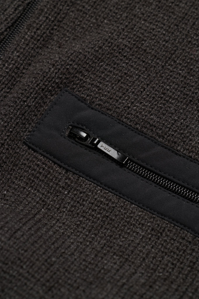 3/4 Zip Sweater - Dark Heather Grey — flat lay, zipper