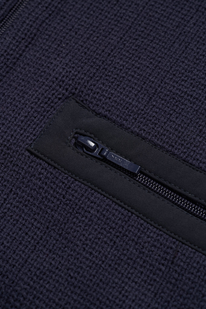 3/4 Zip Sweater - Navy — flat lay, zipper