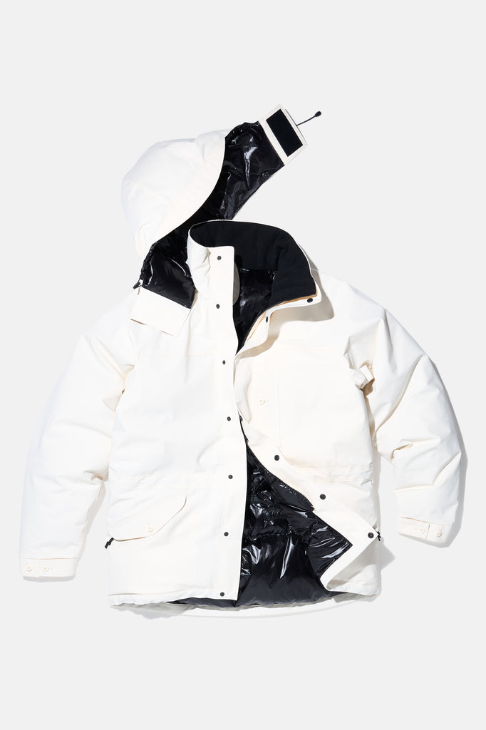 Flat Face Parka - Cream — flat lay, alternate hood view