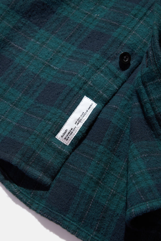 Classic Plaid Work Shirt - Green/Black Check — flat lay, fabric detail