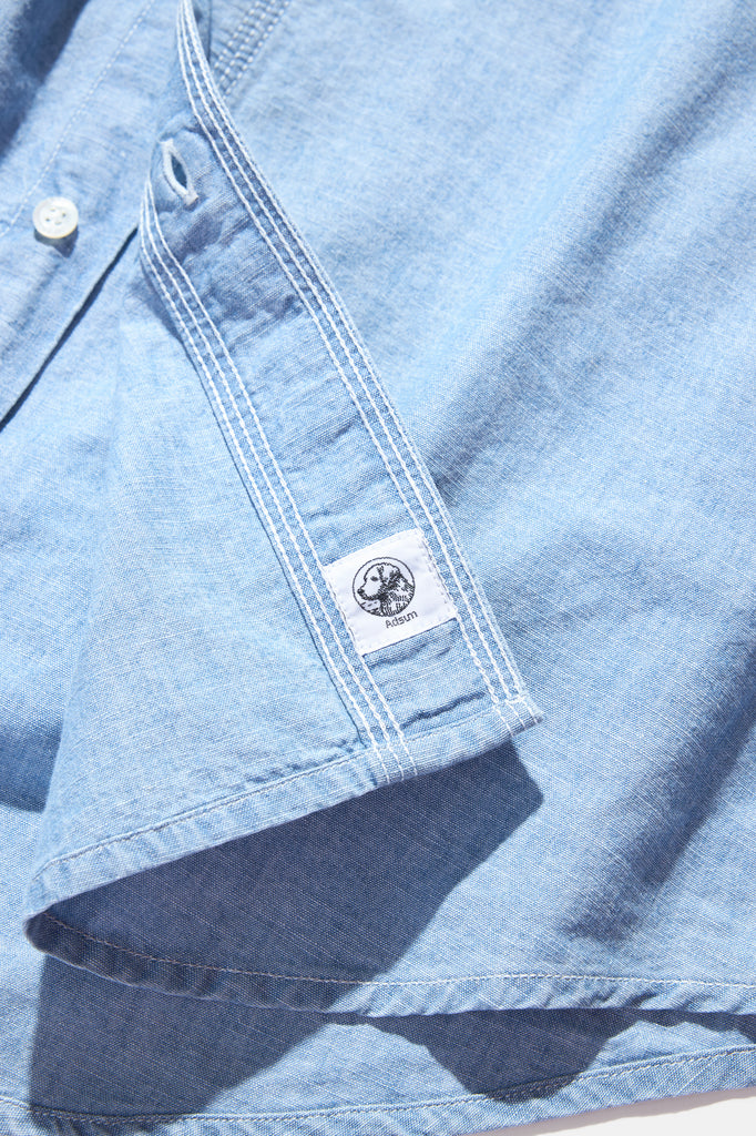 Sea Dog LS Shirt - Indigo Denim Slub — flat lay, detail