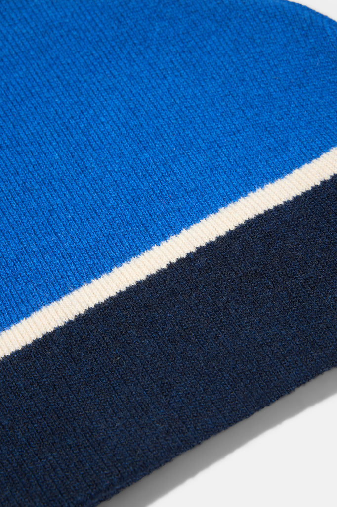 Wool Beanie - Blue / Navy / Off-White — flat lay, detail