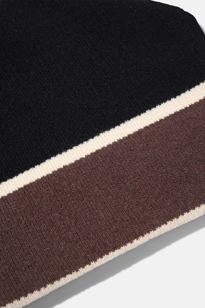 Wool Beanie - Black / Coffee / Off-White — flat lay, knit detail