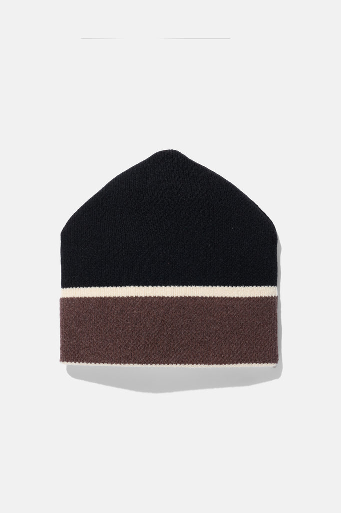 Wool Beanie - Black / Coffee / Off-White — flat lay, front